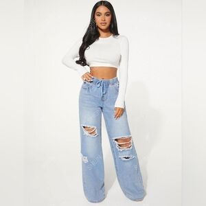 Drawstring Wide Leg Denim